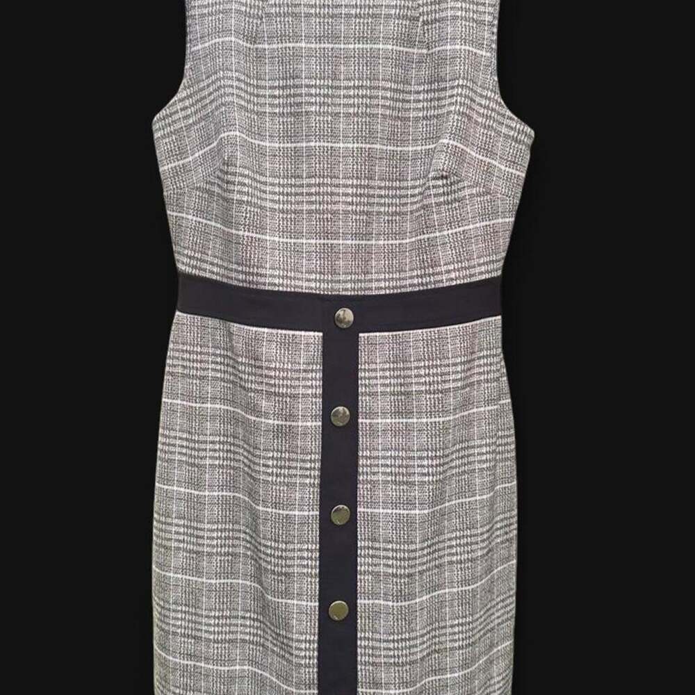 Tommy Hilfiger Plaid Tweed Mini Dress Black White Gold Button Size 4